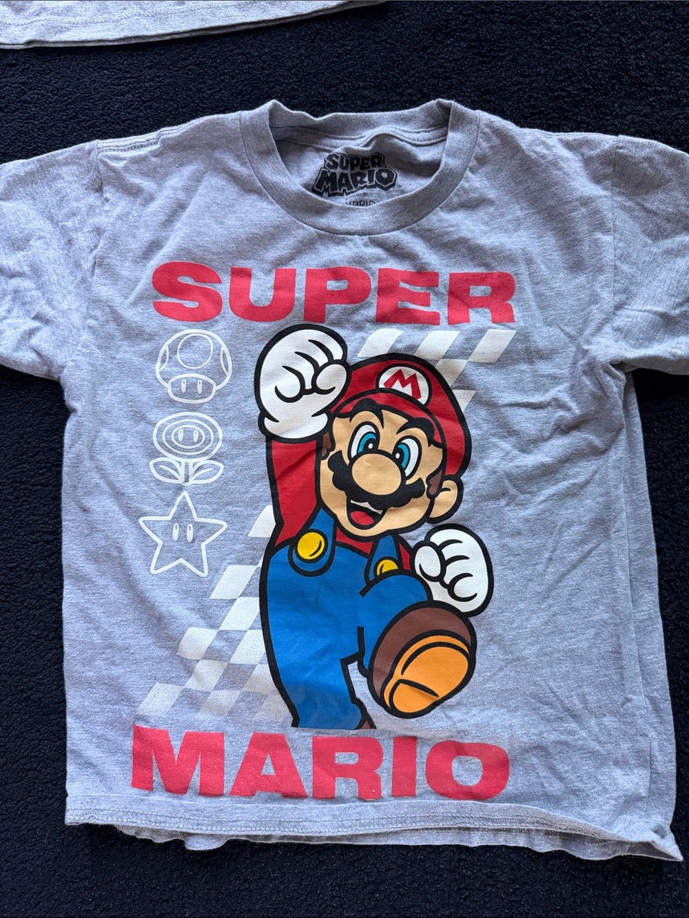 Nintendo Super Mario Gray Tee with Black Print and Red Accent